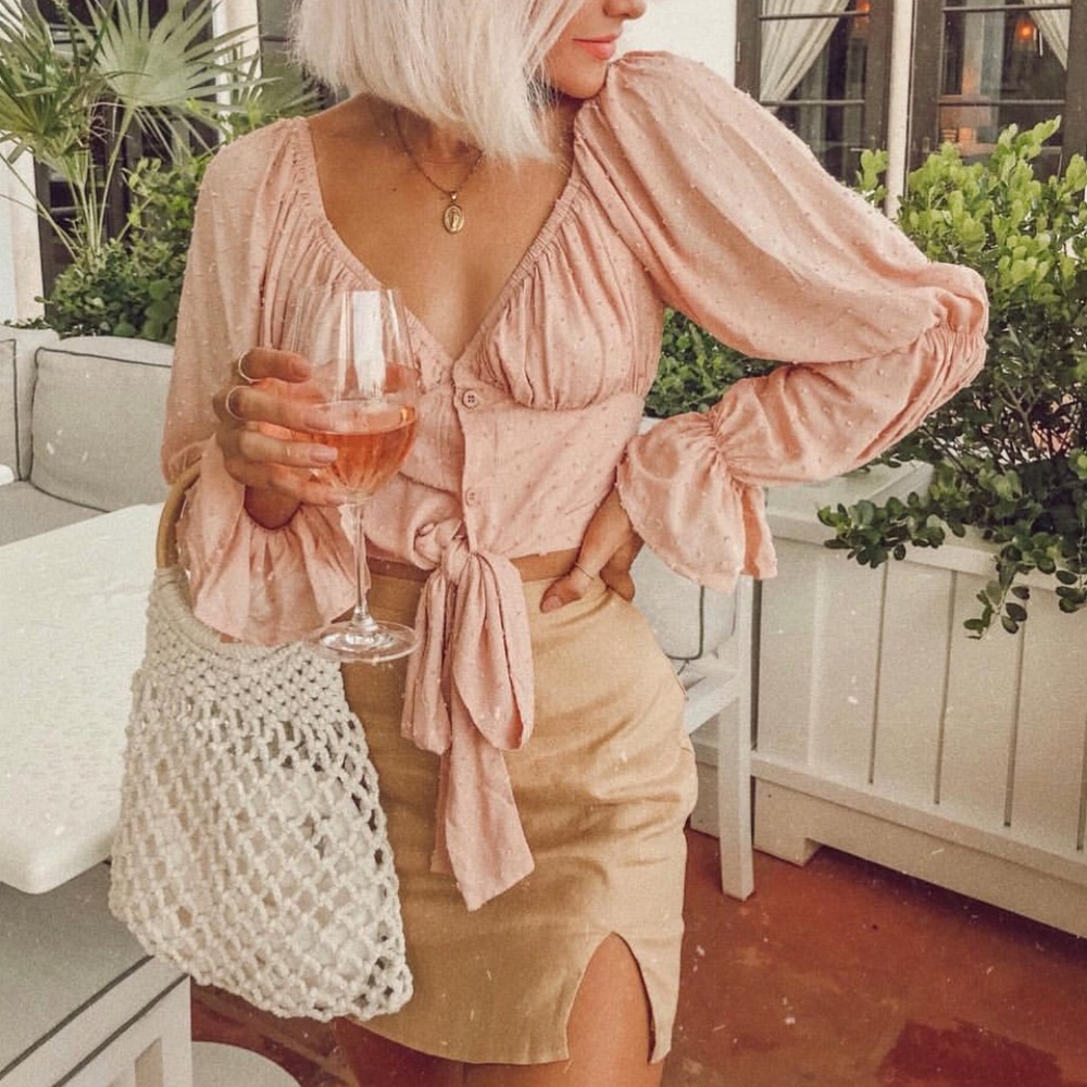 Tie button down crop top